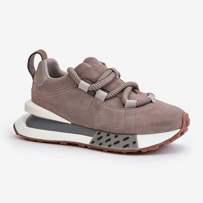 Women's Suede Sneakers On A Platform With Thick Lacing Artiker 54C1463 Gray grey