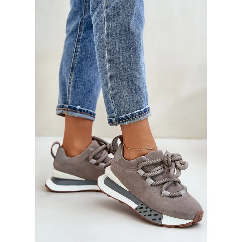 Women's Suede Sneakers On A Platform With Thick Lacing Artiker 54C1463 Gray grey