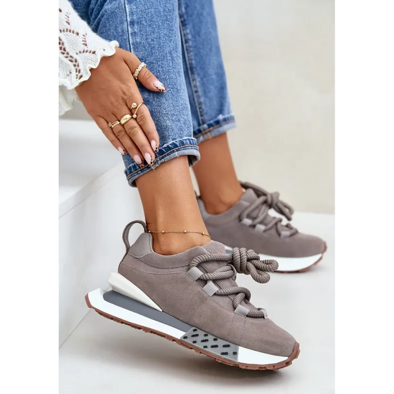 Women's Suede Sneakers On A Platform With Thick Lacing Artiker 54C1463 Gray grey