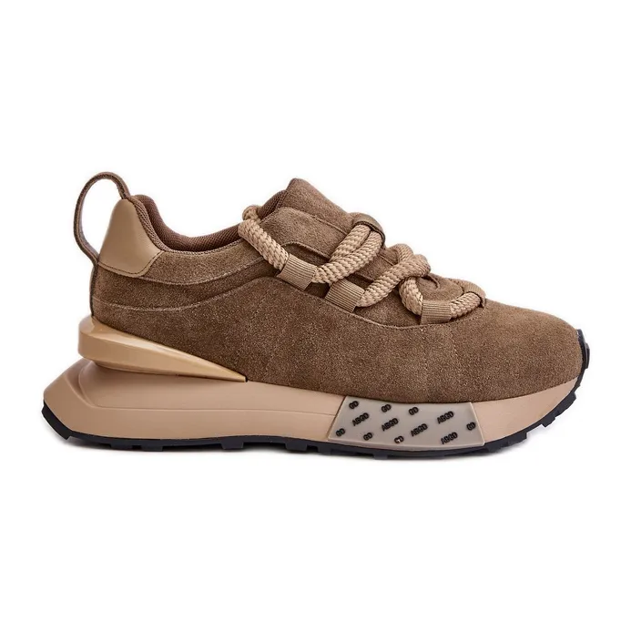 Women's Suede Sneakers On A Platform With Thick Lacing Artiker 54C1466 Light Brown