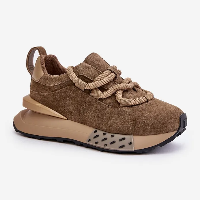 Women's Suede Sneakers On A Platform With Thick Lacing Artiker 54C1466 Light Brown