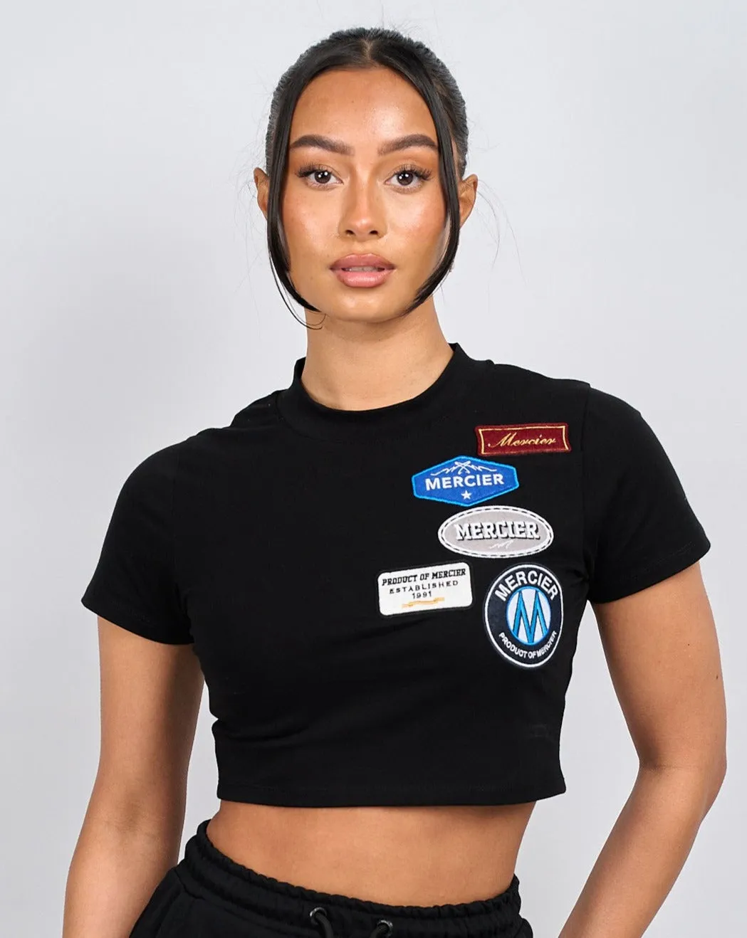 Womens Black OG Badge Cropped Baby Tshirt