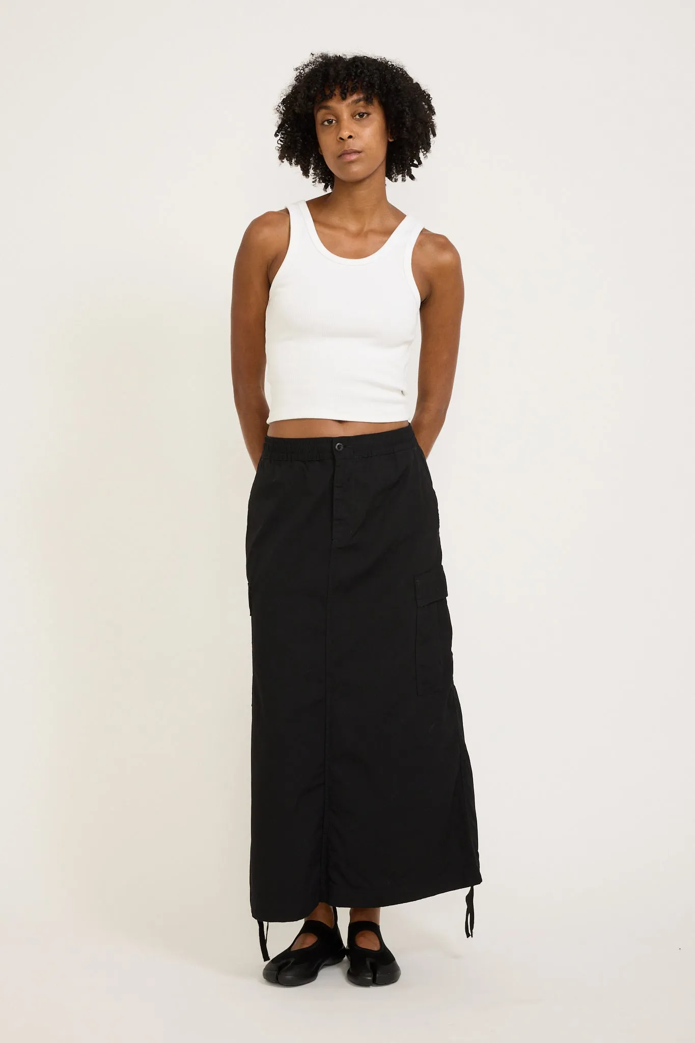 Women's Cargo Skirt Long Black Rinsed