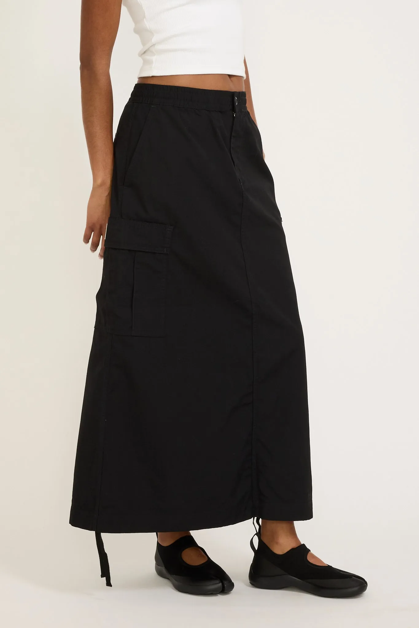 Women's Cargo Skirt Long Black Rinsed