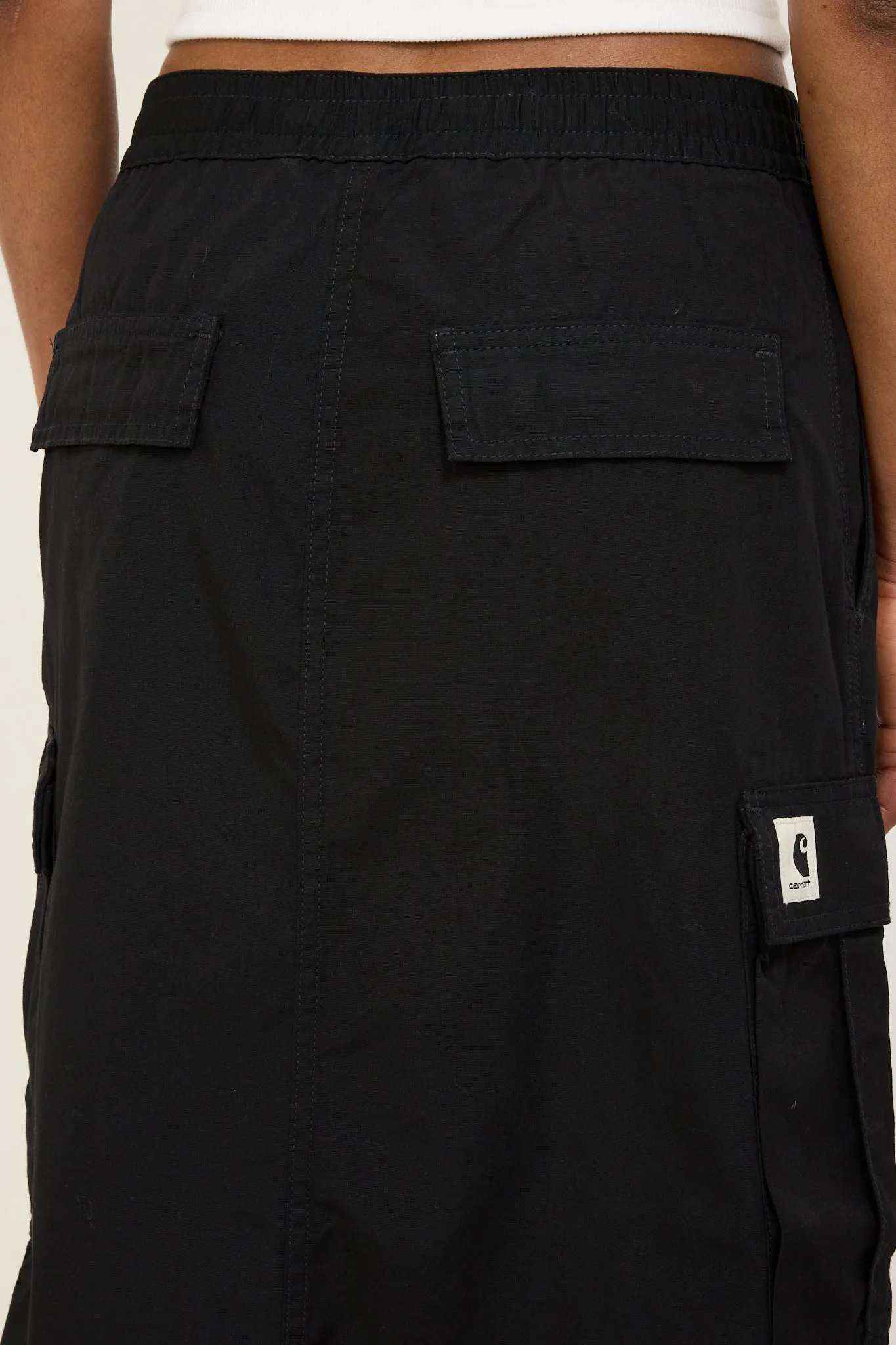 Women's Cargo Skirt Long Black Rinsed