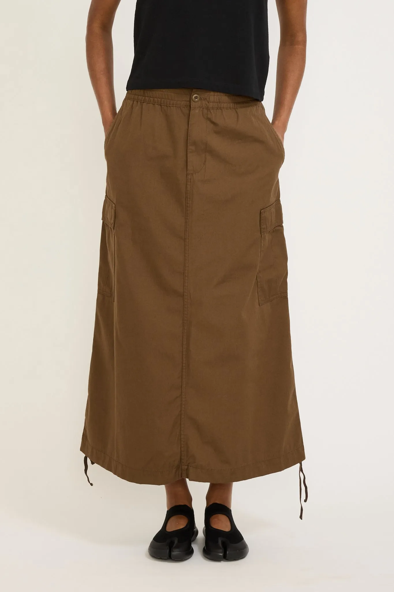 Women's Cargo Skirt Long Chocolate Rinsed