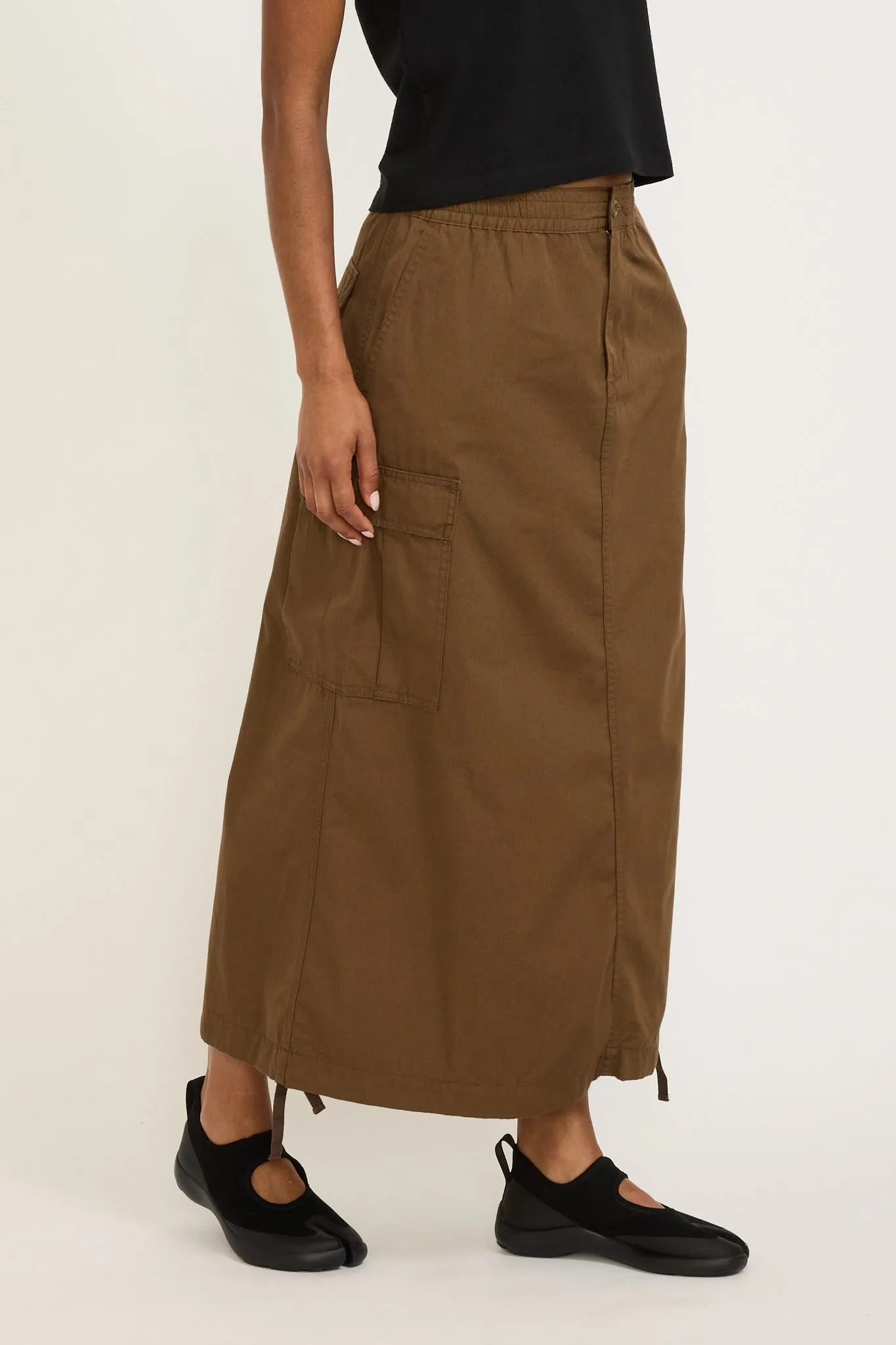 Women's Cargo Skirt Long Chocolate Rinsed