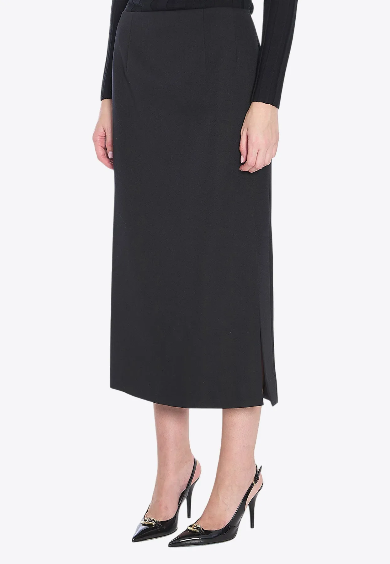 Wool Midi Skirt with Side Slits